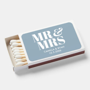 Dusty Blue Modern Mr & Mrs Personalized Wedding Matchboxes
