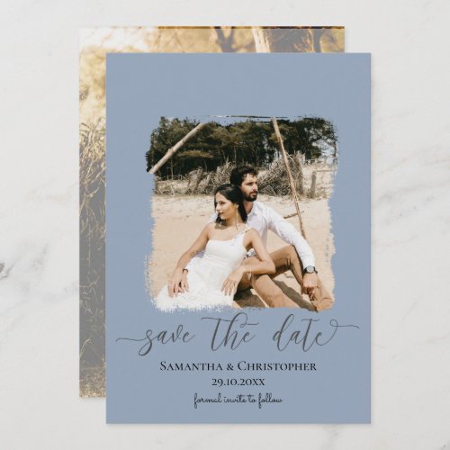 Dusty Blue Modern Photo Save the Date 