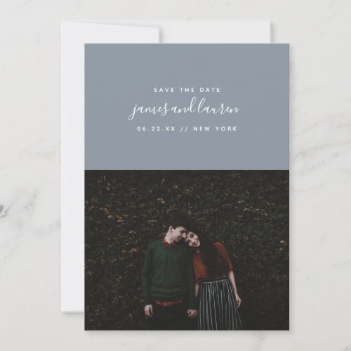 Dusty Blue Modern Photo Save the Date Announcement