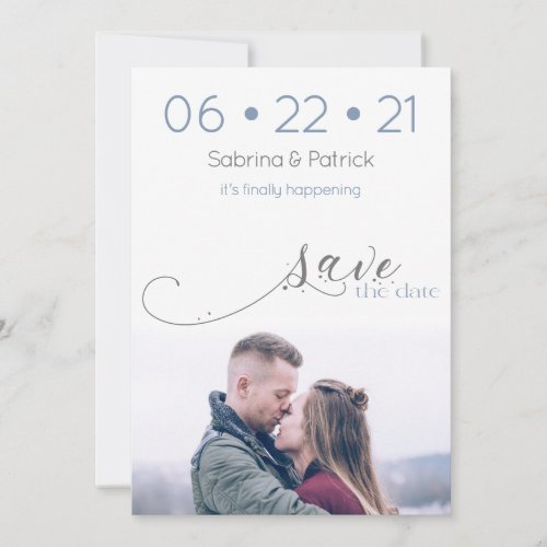 Dusty Blue Modern Photo Save the Date Invitation