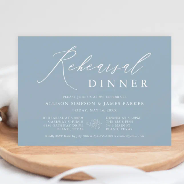 Dusty Blue Modern Rehearsal Dinner Invitation | Zazzle