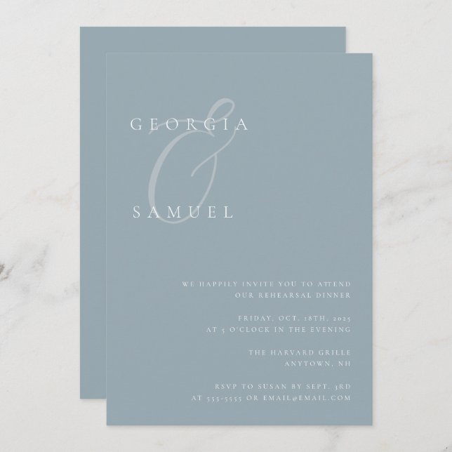 Dusty Blue Modern Rehearsal Dinner Invitation (Front/Back)
