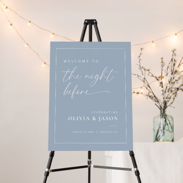 Dusty Blue Modern Rehearsal Dinner Welcome Sign (In Situ (Stand))