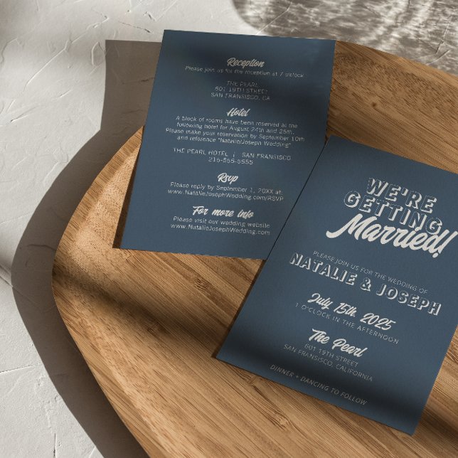 Dusty Blue Modern Retro Bold All In One Wedding  Invitation (Creator Uploaded)
