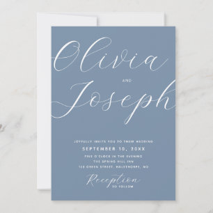 Dusty Blue Modern Romantic Wedding   Photo + QR Invitation
