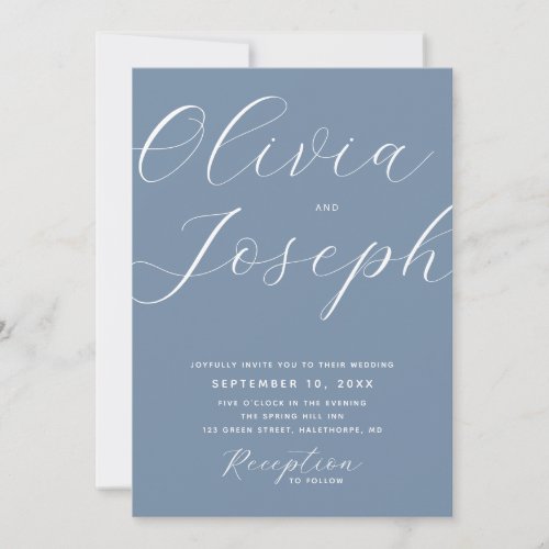 Dusty Blue Modern Romantic Wedding | Photo + QR Invitation