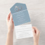 Dusty Blue Modern Rose Gold Rings Wedding All In One Invitation