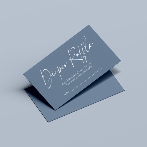 Dusty Blue Modern Script Diaper Raffle Enclosure Card