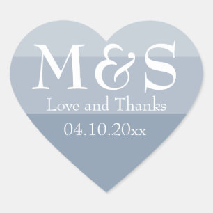 Dusty Blue Modern Script Heart Wedding Heart Sticker