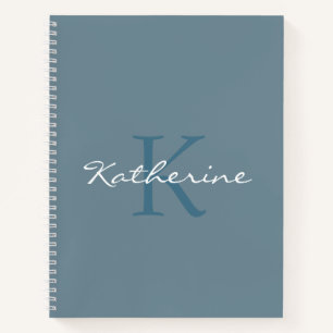 Dusty Blue Modern Script Monogrammed Name  Notebook