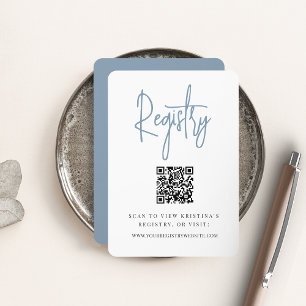 Dusty Blue   Modern Script QR Code Bridal Registry Enclosure Card