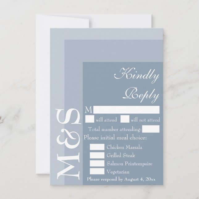 Dusty Blue Modern Script Wedding RSVP Card (Front)