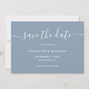 Dusty Blue Modern Script Wedding Save The Date