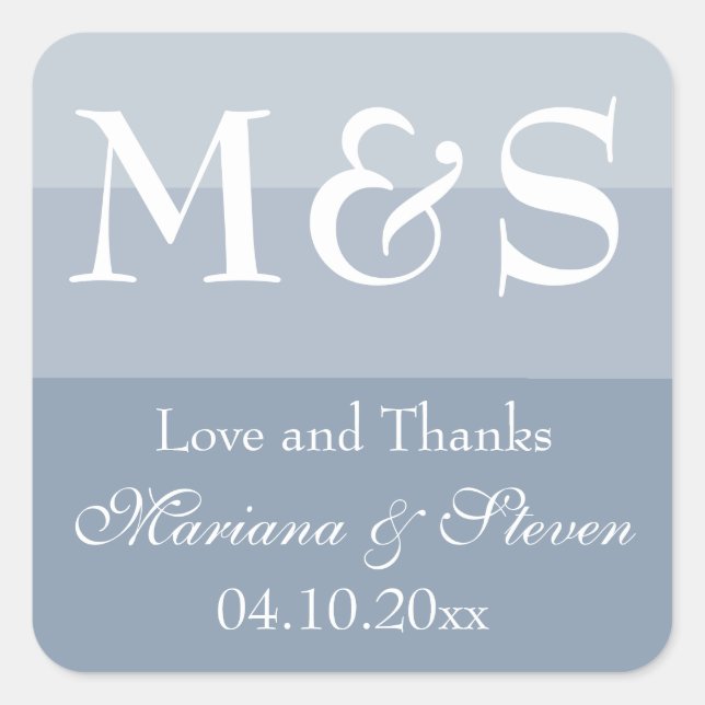 Dusty Blue Modern Script Wedding Square Sticker (Front)