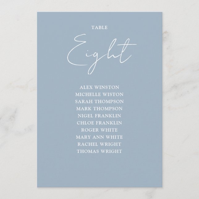 Dusty Blue Modern Seating Chart Table Number (Front)