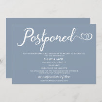 Dusty Blue Modern Simple Calligraphy Postponed Save The Date