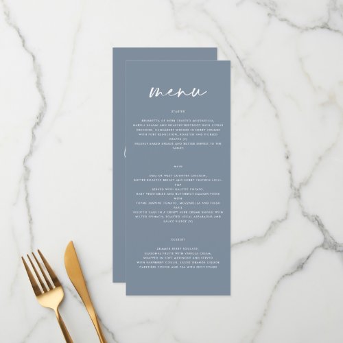 Dusty blue modern simple elegant script wedding menu