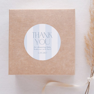 Dusty Blue Modern Striped Baby Shower Classic Round Sticker