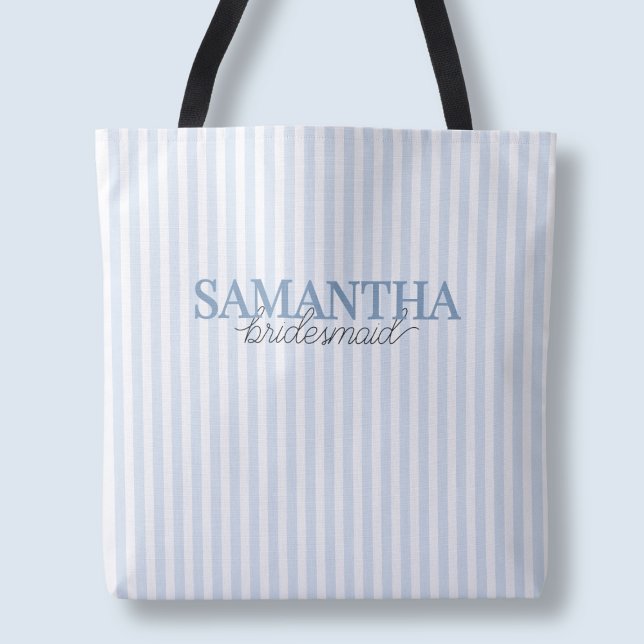 Dusty Blue Modern Striped Script Bridesmaid Name Tote Bag (Dusty Blue Modern Striped Script Bridesmaid Name Tote Bag)