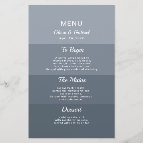 Dusty blue modern Stylish Elegant wedding menu