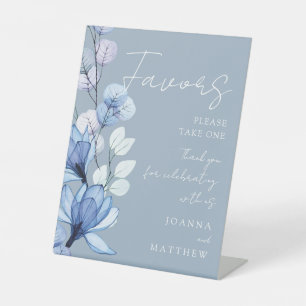 Dusty Blue Modern Transparent Floral Favors Pedestal Sign