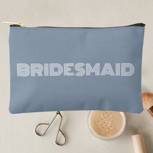 Dusty Blue Modern Typography Bridesmaid Accessory Pouch