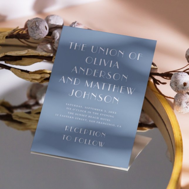 Dusty blue modern typography minimalist wedding invitation (Creator Uploaded)