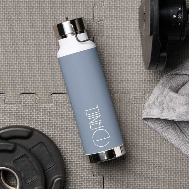 Dusty Blue Modern Typography Personalized Water Bottle (Gym)