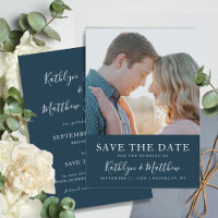 Dusty Blue Modern Typography Simple Photo Wedding