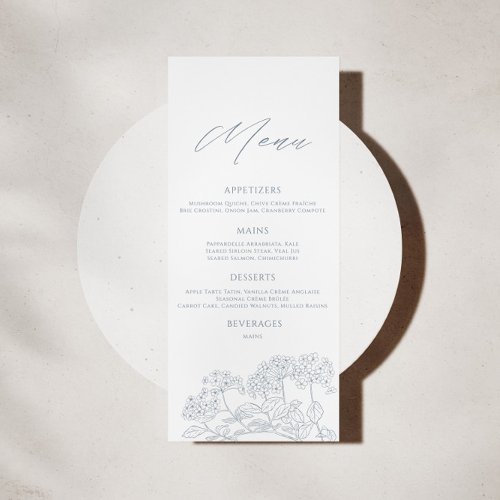 Dusty Blue Modern Vintage Floral Wedding Menu