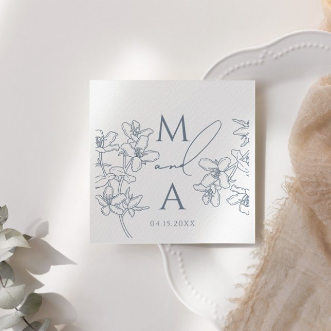 Dusty Blue Modern Vintage Monogram Wedding Napkins (Creator Uploaded)