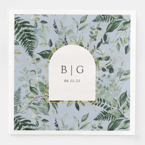 Dusty Blue modern watercolor Botanical garden Paper Dinner Napkins