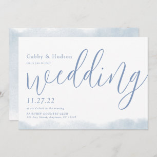 Dusty Blue Modern Watercolor Typography Wedding Invitation