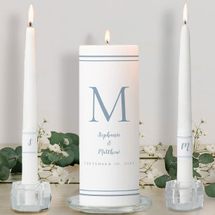 Dusty Blue Modern Wedding Ceremony Bride Groom Unity Candle Set