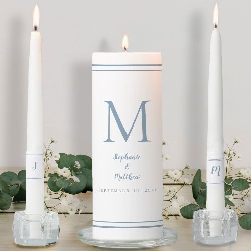 Dusty Blue Modern Wedding Ceremony Bride Groom Unity Candle Set