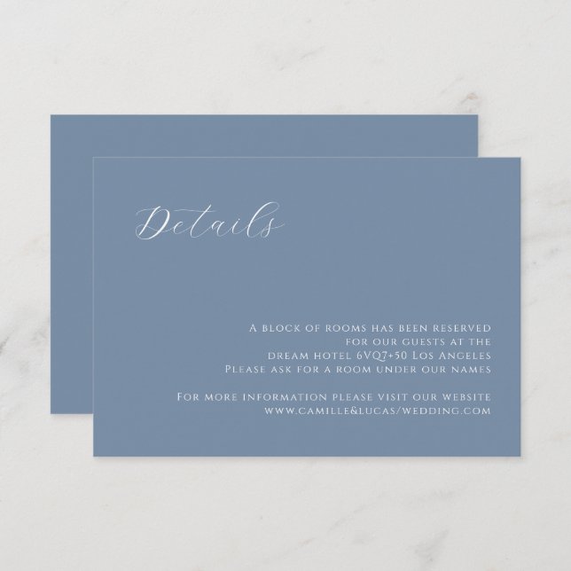 Dusty Blue modern Wedding Details card (Front/Back)