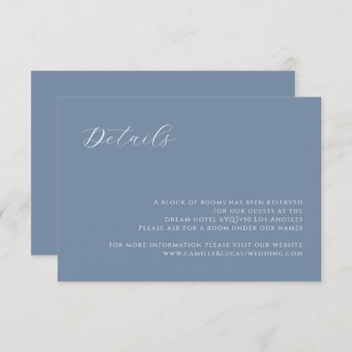 Dusty Blue modern Wedding Details card