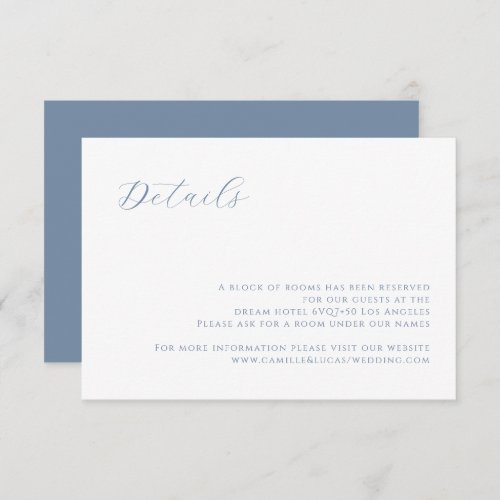 Dusty Blue modern Wedding Details card