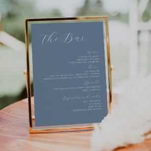 Dusty Blue Modern Wedding Drinks Bar Menu  Poster