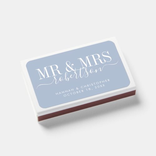 Dusty Blue Modern Wedding Favor Matchboxes