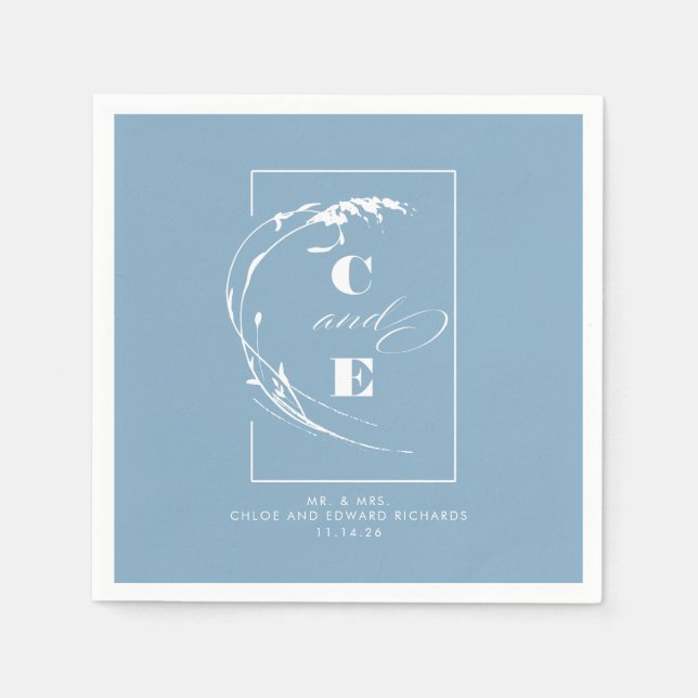 Dusty Blue Modern Wedding Monogram Napkins (Front)