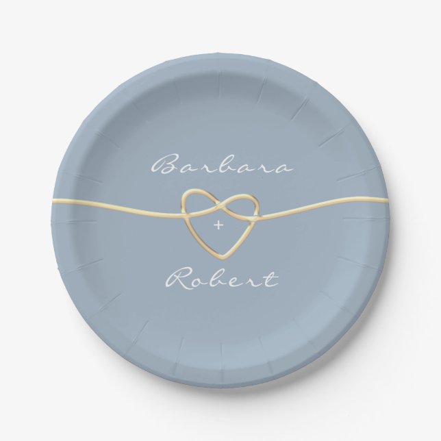 Dusty Blue Modern Wedding  Paper Plates (Front)