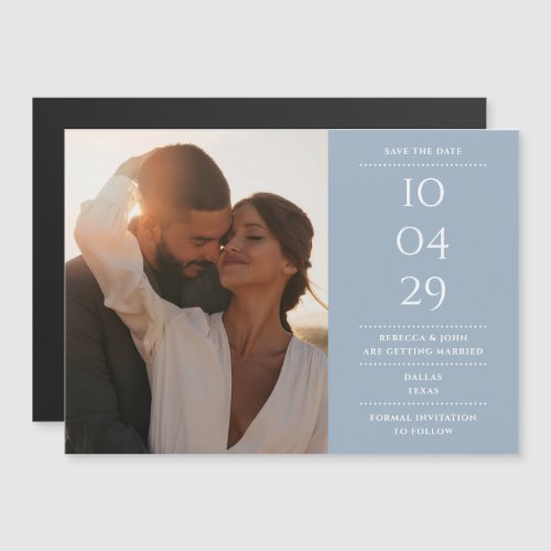 Dusty Blue Modern Wedding Photo Save The Date Magnetic Invitation