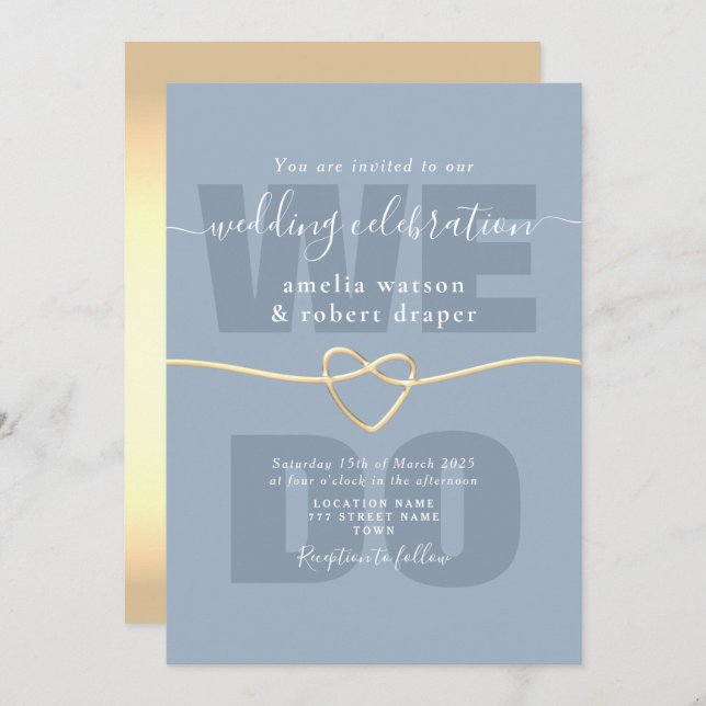 Dusty Blue Modern Wedding Reception Invitation (Front/Back)