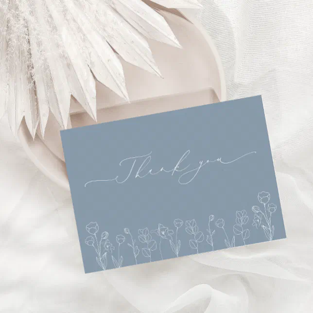 Dusty Blue modern Wedding Thank You Card | Zazzle