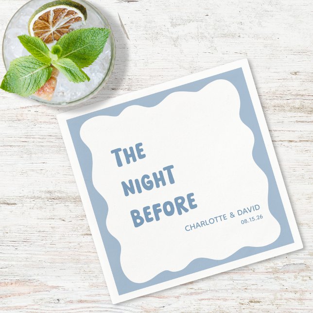 Dusty Blue Modern Welcome Party Rehearsal Dinner Napkins (Dusty blue napkins bring a serene touch to a fun, bold, coastal 'The Night Before' rehearsal dinner.)