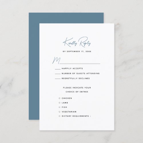 Dusty Blue Modern Whimsical Script Wedding RSVP Card