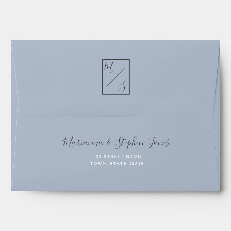 Dusty Blue Monogram 5x7 Envelope Zazzle