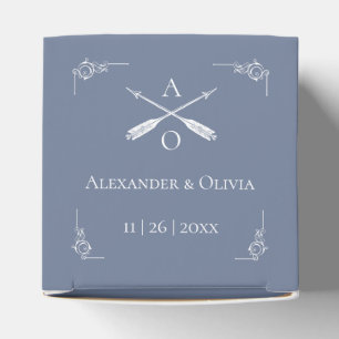 Dusty Blue Monogram and Arrows Wedding Favor Box