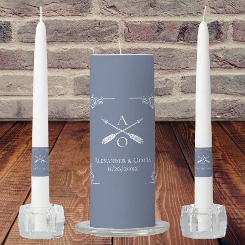 Dusty Blue Monogram and Arrows Wedding Unity Candle Set